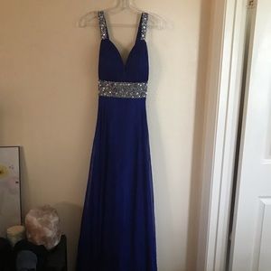Royal blue criss cross formal dress